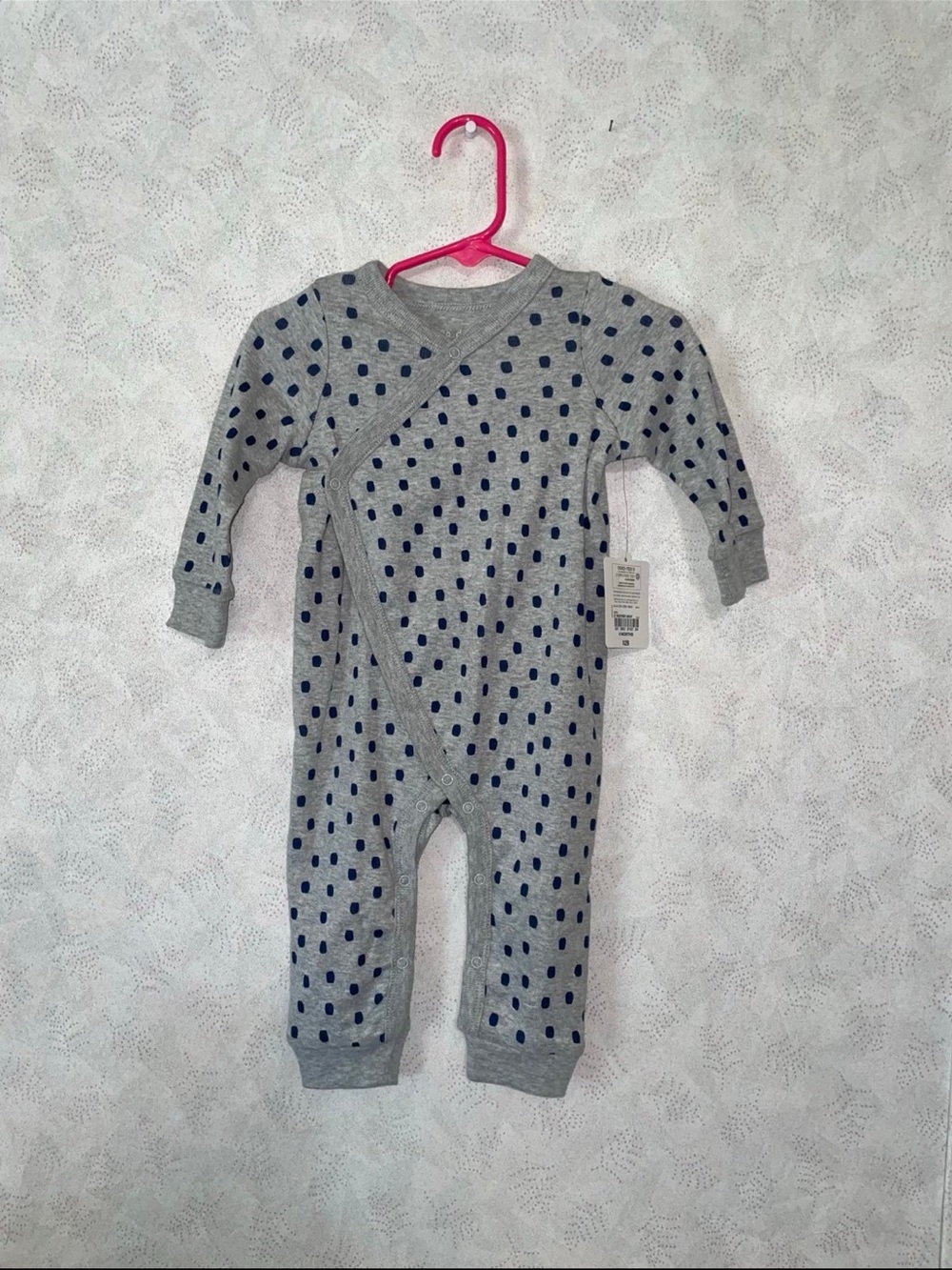 NWT okie dokie Grey One-Piece Bodysuit with Navy Dot Print